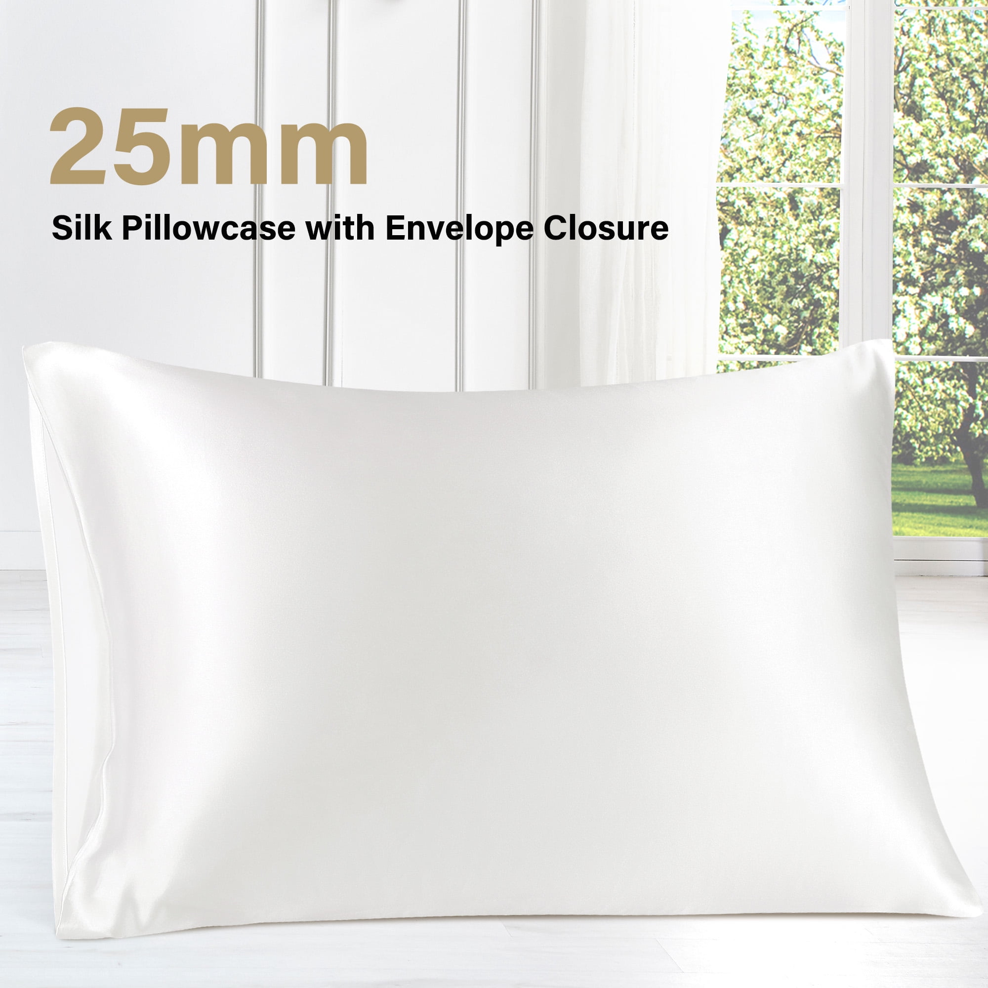 Silk Envelope Pillowcase Soft Satin Protective Cover for Bed Sleep Comfort - White