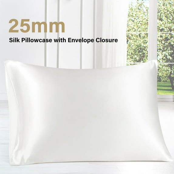 REGALWOVEN 25 Momme Silk Pillowcase with Envelope Closure for Bedroom, White Queen(20"x30")