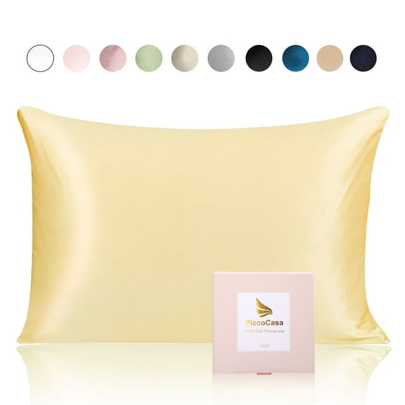 REGALWOVEN 25 Momme Silk Pillowcase with Zipper Closure, Yellow 20"x26"