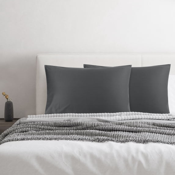 REGALWOVEN 2PCS Pillow Cases Soft Breathable Pillowcases,100% Cotton Pillow Covers with Envelope Closure Dark Gray Queen