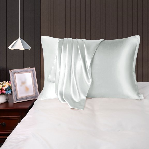 REGALWOVEN 2PCS Satin Pillowcases for Hair & Skin, Luxury Silky Pillow Cover with Closure, Satin Pillow Cases Silver Standard