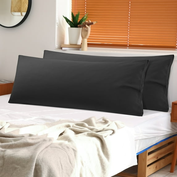 REGALWOVEN 2Pcs Body Pillowcases 1800 Series Brushed Microfiber Long Pillow Covers, Black