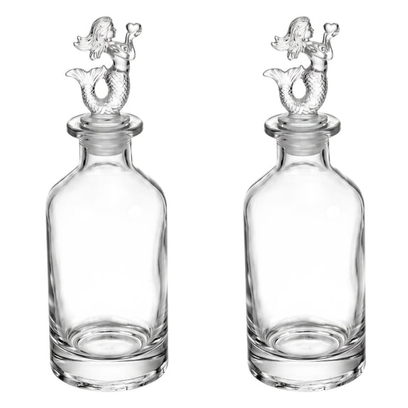 REGALWOVEN 2Pcs-Decorative Glass Jars with Ornate Glass Stoppers Elegant Home Decor, Essential Oil Vials Fish Shaped Snap Cover 2.6"L x 2.6"W x 7.5"H