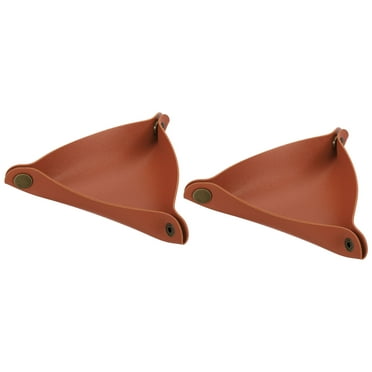 REGALWOVEN 2Pcs Leather Valet Tray Plastic Catchall Holder Foldable Decorative Tray Storage Organizer Brown
