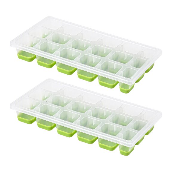 REGALWOVEN 2Pcs Silicone Ice Cube Tray with Lid, Twist Release Tray for Freezer for Easy Ice Release and Storage Green 8.3x4.4x1.3inch