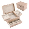 thumbnail image 1 of REGALWOVEN 3 Layer Jewelry Box for Women Girls Birthday Gifts, PU Leather Jewelry Organizer Case Storage Display Holder with Drawer Beige 9*6*5.5in, 1 of 7