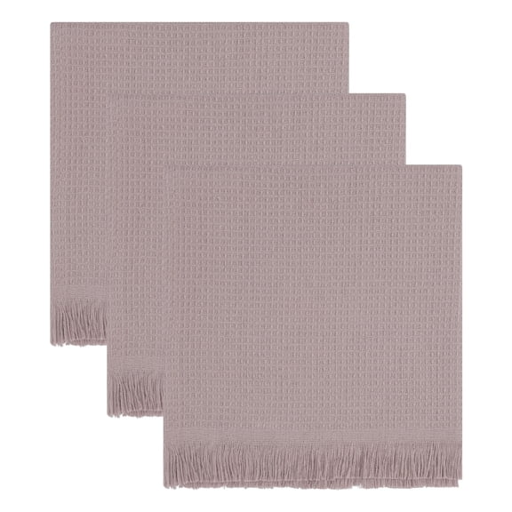 REGALWOVEN 3 Pack 100% Cotton Waffle Weave Cleaning Cloths, Fringed Edge Dish Towels Coffee 14" x 14"