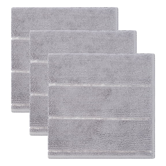 REGALWOVEN 3 Pack Microfiber Cleaning Cloths, Absorbent Fast Drying Dish Cloths Striped Household Cleaning Towels, Non-Linting Rags Grey 12" x 12"