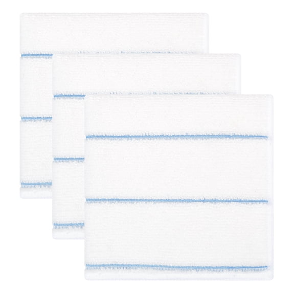 REGALWOVEN 3 Pack Microfiber Cleaning Cloths, Absorbent Fast Drying Dish Cloths Striped Household Cleaning Towels, Non-Linting Rags White Blue 12" x 12"
