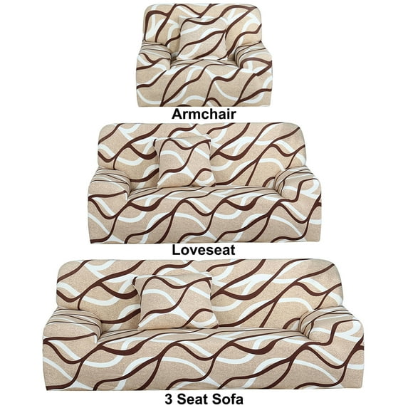 REGALWOVEN 3 Pack Sofa Slipcover Stretch Thick Couch Cover, 1/2/3 Seater, Brown Geometric