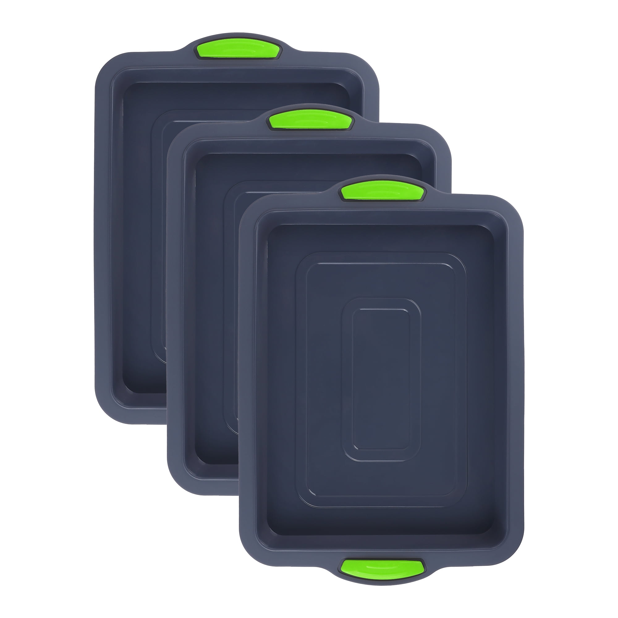 REGALWOVEN 3 Packs Cake Pan Nonstick Silicone Baking Pan, Easy Release, Heat Resistant Sheet Pans for Baking Cakes, Cheesecakes Green 13.4*9.4*1in