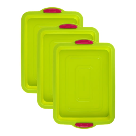 REGALWOVEN 3 Packs Cake Pan Nonstick Silicone Baking Pan, Easy Release, Heat Resistant Sheet Pans for Baking Cakes, Cheesecakes Red 13.4*9.4*1in