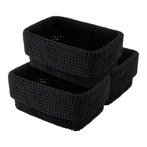 REGALWOVEN 3 Packs Woven Storage Basket, Shelf Closet Storage Bin for Key Tray Bowl for Entryway Desk, Catchall Home Decor Black 8.3*5.1*6.1in