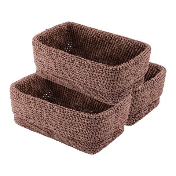 REGALWOVEN 3 Packs Woven Storage Basket, Shelf Closet Storage Bin for Key Tray Bowl for Entryway Desk, Catchall Home Decor Brown 11.4*5.9*7.3in