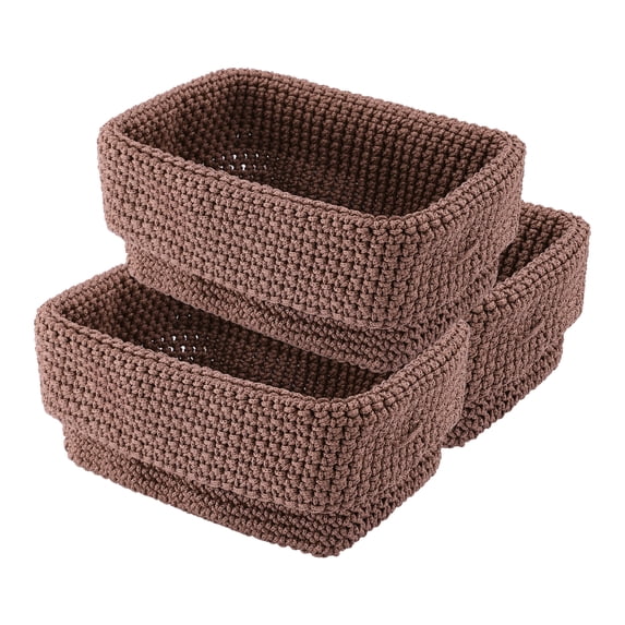 REGALWOVEN 3 Packs Woven Storage Basket, Shelf Closet Storage Bin for Key Tray Bowl for Entryway Desk, Catchall Home Decor Brown 8.3*5.1*6.1in
