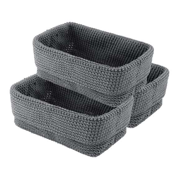 REGALWOVEN 3 Packs Woven Storage Basket, Shelf Closet Storage Bin for Key Tray Bowl for Entryway Desk, Catchall Home Decor Gray 11.4*5.9*7.3in