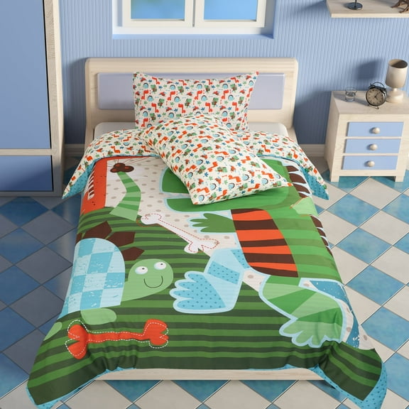 REGALWOVEN 3 Piece Kids Duvet Cover Bedding Set Dinosaur Pattern Twin, Multicolor