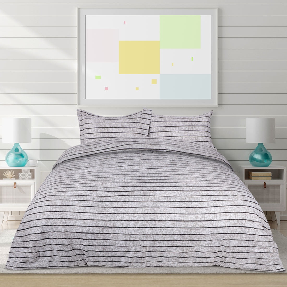 King size 3-Piece Black Grey Microfiber Comforter Set with 2 Shams main image 1