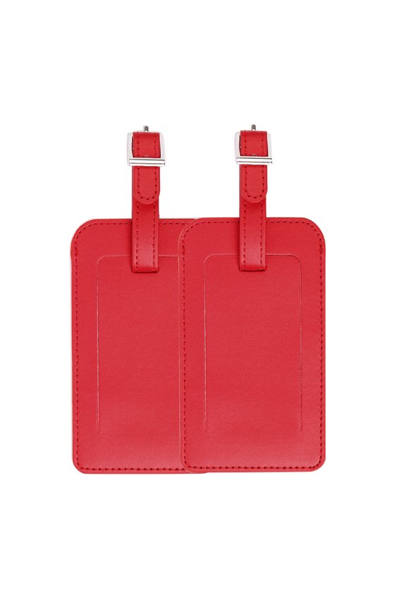 3" Travel Luggage Tag ID Label PU Leather Red 2Pcs