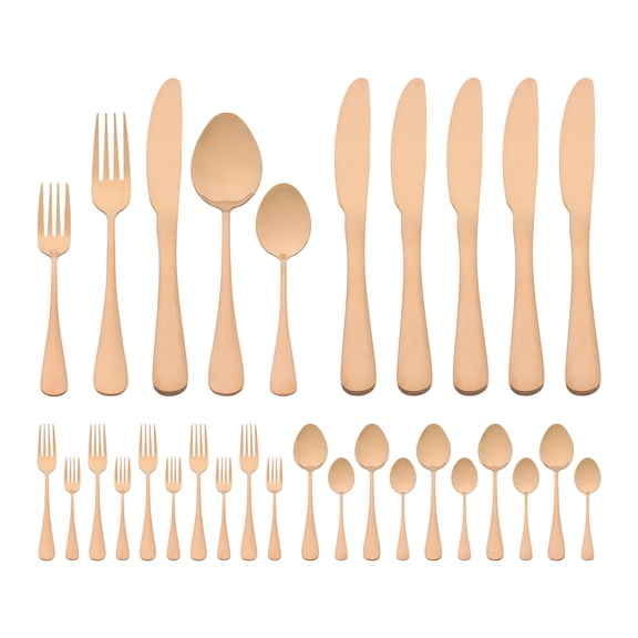 REGALWOVEN 30 Piece Stainless Steel Flatware Set Mirror Polished Cutlery with Spoons Forks Kitchen Tableware for Dining Serving Rose Gold 30