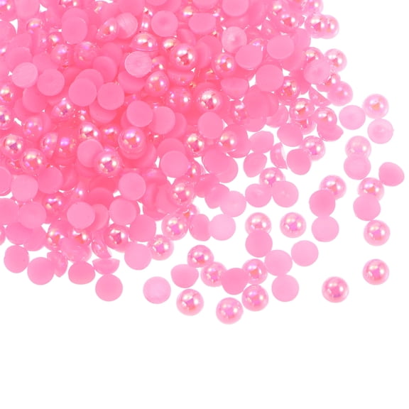 REGALWOVEN 300Pcs Flatback Pearls 4mm ABS Plastic Half Round Dome Imitation Pearls Craft Beads Pink