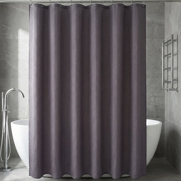 REGALWOVEN 3D Embossed Shower Curtain, Waterproof Washable Fabric, Modern Farmhouse Soft Shower Curtain Sets with 12 Hooks Grey - Herringbone 71"W x 71"L
