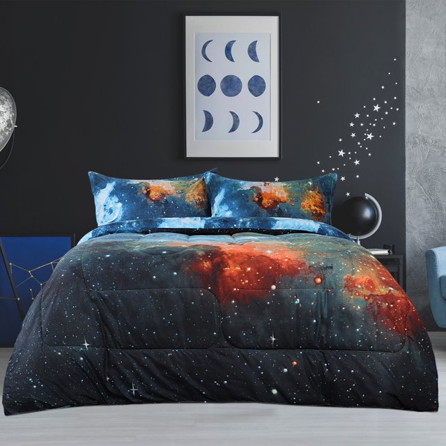 REGALWOVEN 3Pcs Comforter Set All-Season Down Quilted Comforter Set Blue, Full/Queen