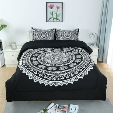REGALWOVEN 3Pcs Full Size Comforter Set with 2 Pillowcases for Bedding, Bohemian Black
