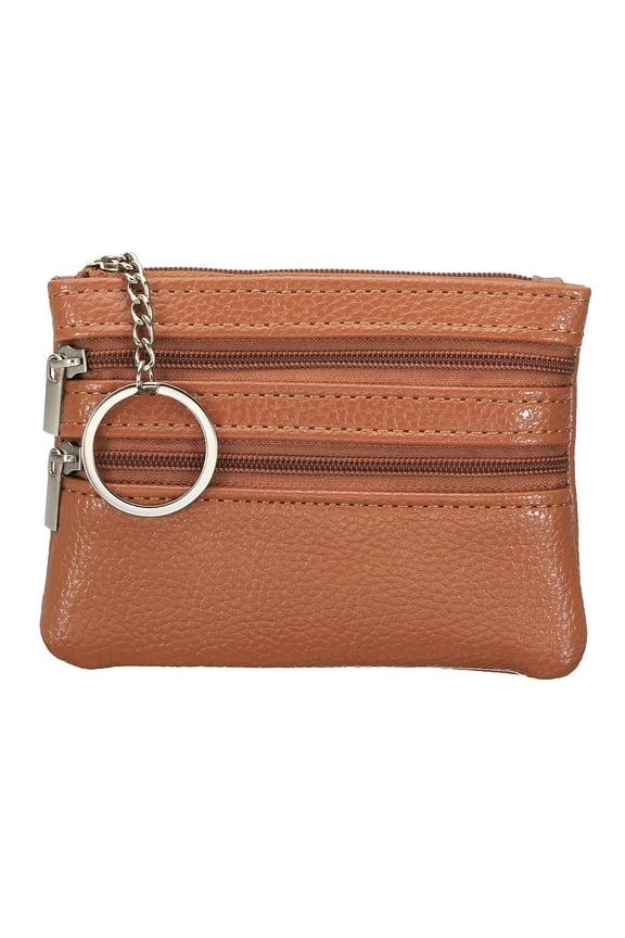 4.7" x 3.5" Coin Purse Pouch, Leather Change Purses Small Organizer Bags, Brown