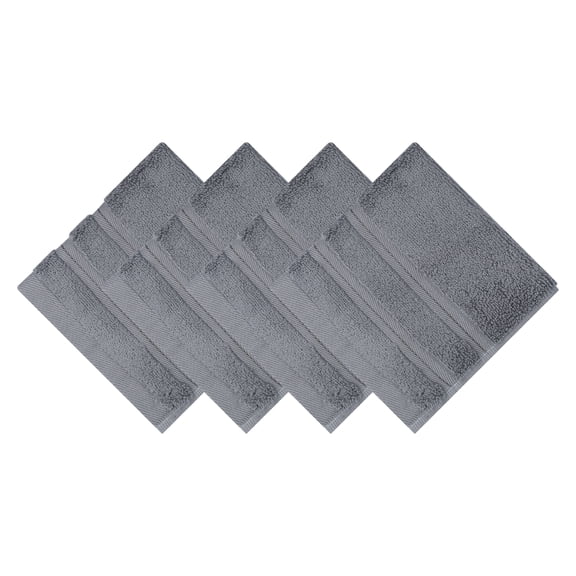 REGALWOVEN 4 Pack Solid Striped Cotton Washcloths, Soft Absorbent Fingertip Towels for Face, Body, and Spa Dark Grey 13" x 13"