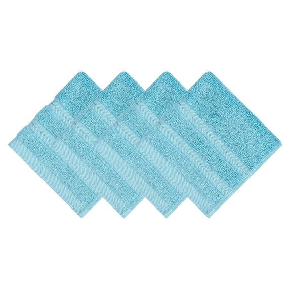 REGALWOVEN 4 Pack Solid Striped Cotton Washcloths, Soft Absorbent Fingertip Towels for Face, Body, and Spa Light Green 13" x 13"