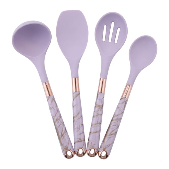 REGALWOVEN 4 Pc Silicone Utensil Set, Non Stick Safe & Heat Resistant, Includes Ladles, Slotted Spoon & Spoonula, Kitchen Must Have Purple ["4Pcs"]