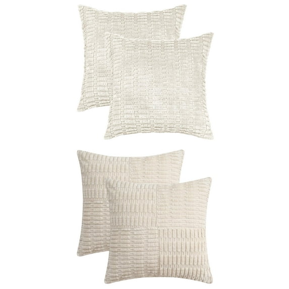 NOMADIC NOOK 4 Pcs Corduroy Decorative Throw Pillow Covers Soft Boho Striped Cushion Covers Beige 18" x 18" Beige