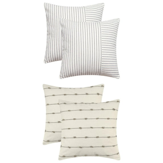 NOMADIC NOOK 4 Pcs Striped Boho Cushion Covers 2 Pack Square Modern Farmhouse Neutral Pillowcases Blue 18" x 18" Brown/Grey