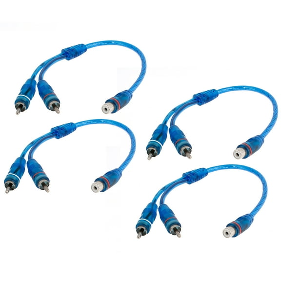 REGALWOVEN 4 Pcs Universal Car Audio RCA Female to 2 RCA Male Splitter Adapter Cable Wire Blue
