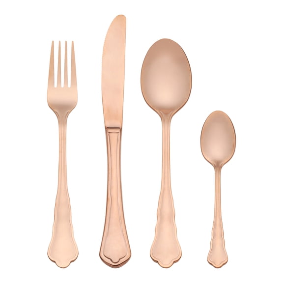 REGALWOVEN 4 Piece Silverware Set, Stainless Steel Flatware with Knife, Spoon and Fork Set, Mirror Polished Cutlery Set, for Kitchen Tableware Rose Gold 4
