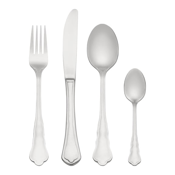 REGALWOVEN 4 Piece Silverware Set, Stainless Steel Flatware with Knife, Spoon and Fork Set, Mirror Polished Cutlery Set, for Kitchen Tableware Silver 4