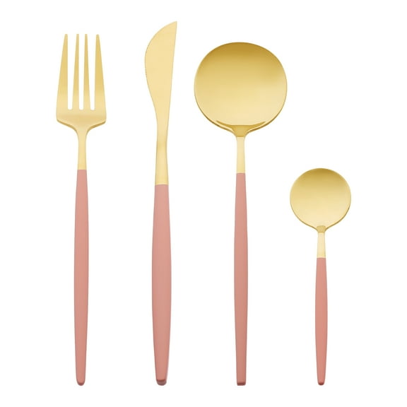 REGALWOVEN 4 Piece Silverware Set, Stainless Steel Flatware, Mirror Polished Cutlery Set, Serving Utensils Set for Kitchen Dinner Pink 4
