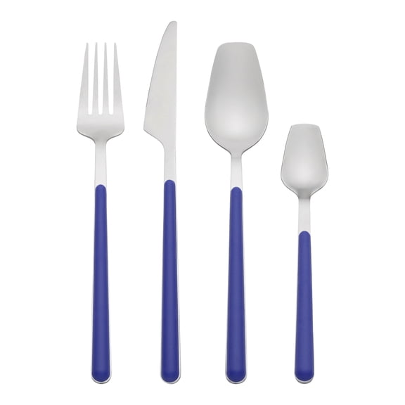 REGALWOVEN 4 Piece Silverware Set, Stainless Steel Flatware with Knife, Spoon and Fork Set, Mirror Polished Cutlery Set for Kitchen Tableware Blue 4