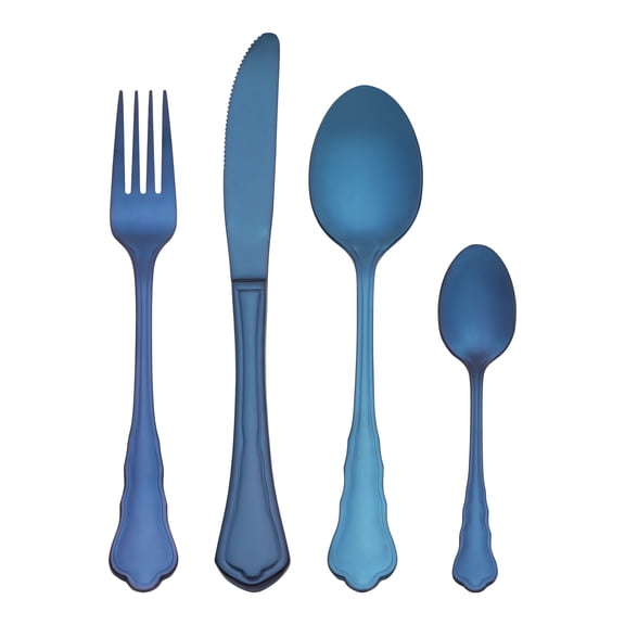 REGALWOVEN 4 Piece Silverware Set, Stainless Steel Flatware with Knife, Spoon and Fork Set, Mirror Polished Cutlery Set, for Kitchen Tableware Blue 4