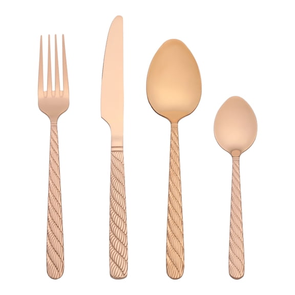 REGALWOVEN 4 Piece Silverware Set, Stainless Steel Flatware with Knife, Spoons and Fork Set Rose Gold 4
