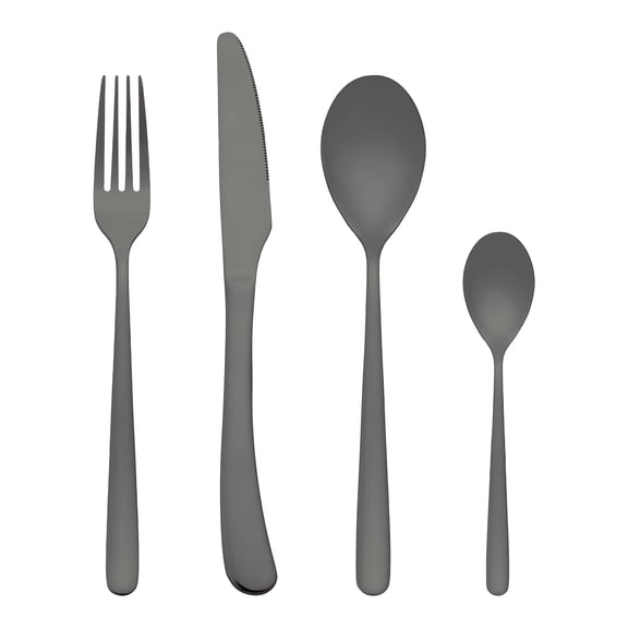 REGALWOVEN 4 Piece Silverware Set with Serving Utensils, Stainless Steel Flatware, Mirror Polished Cutlery Set for Kitchen Eating Tableware Black 4