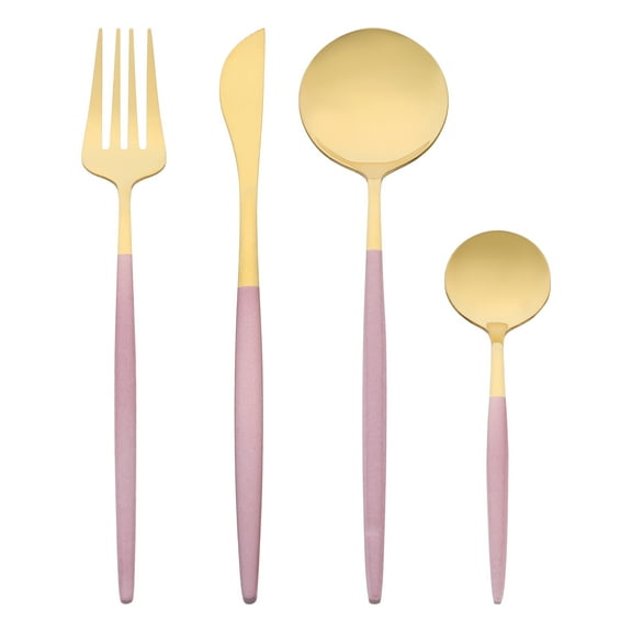 REGALWOVEN 4 Piece Stainless Steel Flatware Set with Forks, Spoons, and Knife Pink 4