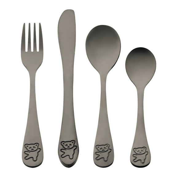 REGALWOVEN 4 Pieces Flatware Set, Stainless Steel Silverware with Knife, Mirror Polished Cutlery Set, Serving Utensils Set for Kitchen Black 4