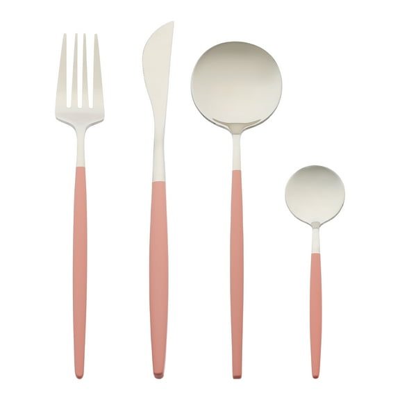 REGALWOVEN 4 Pieces Silverware Set, Stainless Steel Flatware with Spoons and Forks Set, Serving Utensils Set for Kitchen Eating Tableware Pink 4