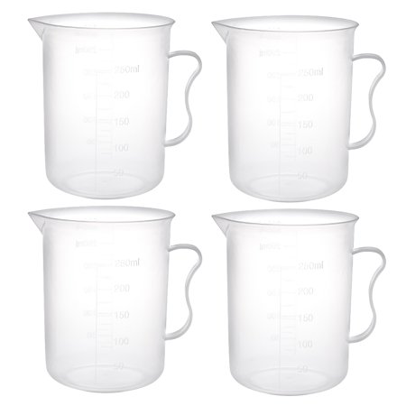 REGALWOVEN 4Pcs Laboratory Clear White PP 250mL Measuring Cup Handled Beaker