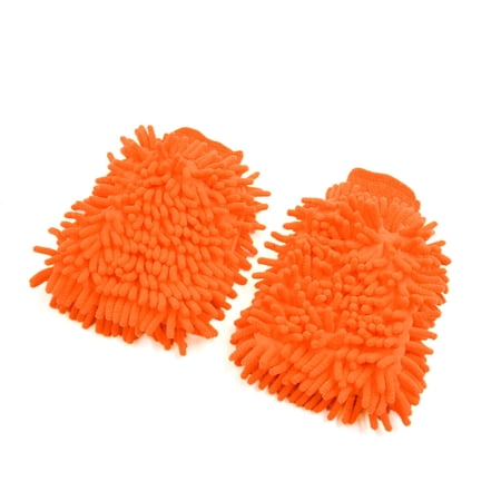 REGALWOVEN 4Pcs Universal Orange Dual Sided Microfiber Chenille Mitt Car Washing Cleaning Glove