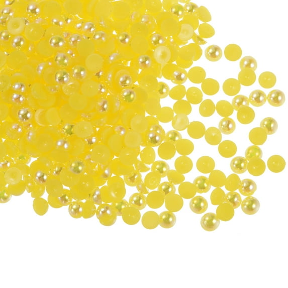 REGALWOVEN 4mm AB Flat Back Pearls Loose Half Round Resin Pearl Beads DIY Crafts Colorful Yellow