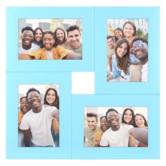 REGALWOVEN 4x6 Collage Picture Frames, Family Photo Frame Set of 4 for Wall Hanging Decor Blue 12.6" x 12.6" x 1.2"