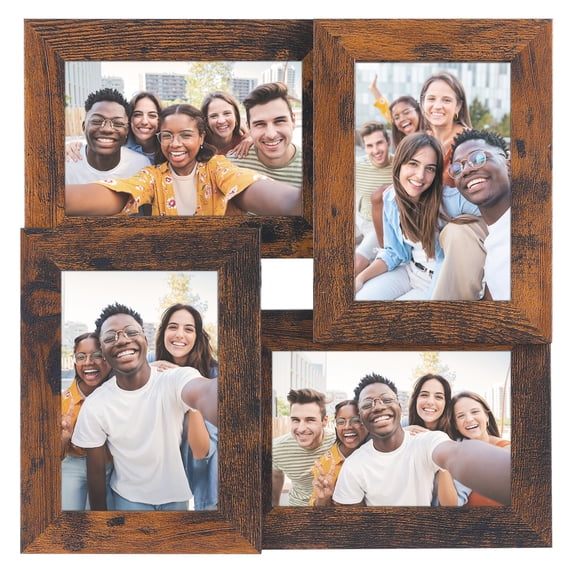 REGALWOVEN 4x6 Collage Picture Frames, Family Photo Frame Set of 4 for Wall Hanging Decor Brown Wood Grain Color 12.6" x 12.6" x 1.2"